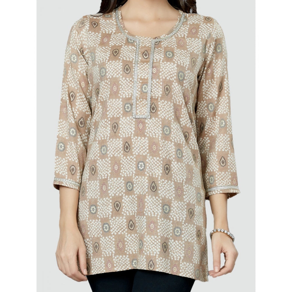 Casual 3/4 Sleeves Printed Rayon Short Top