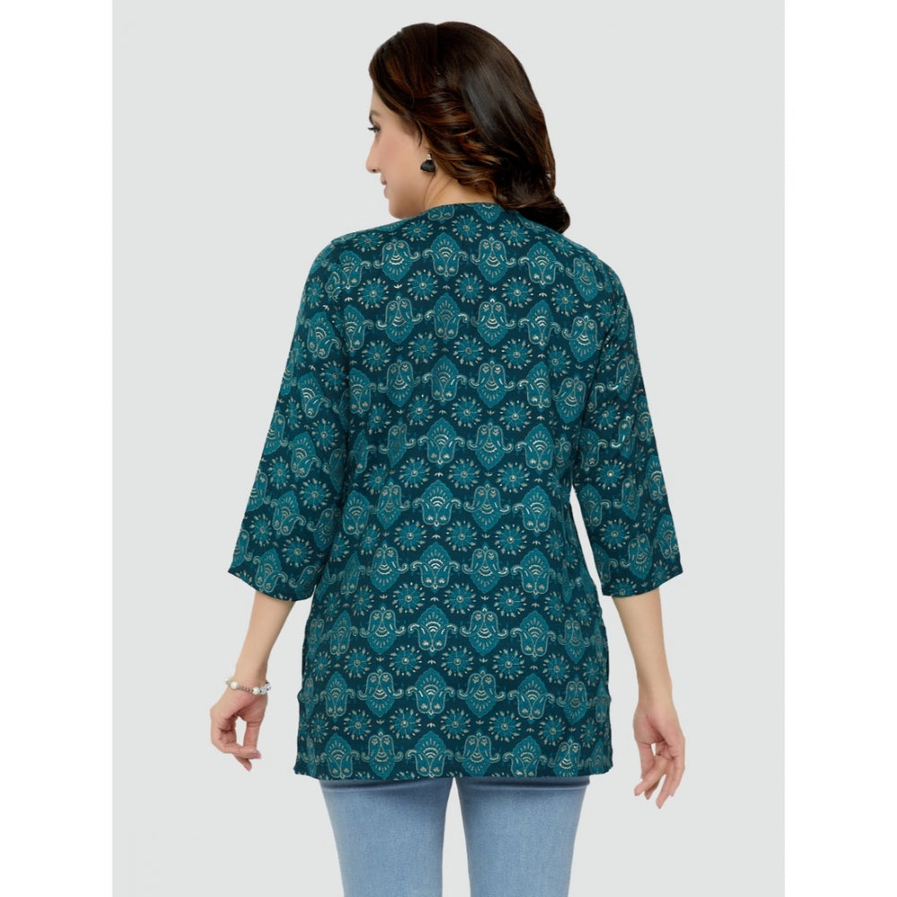 Casual 3/4 Sleeves Printed Rayon Short Top