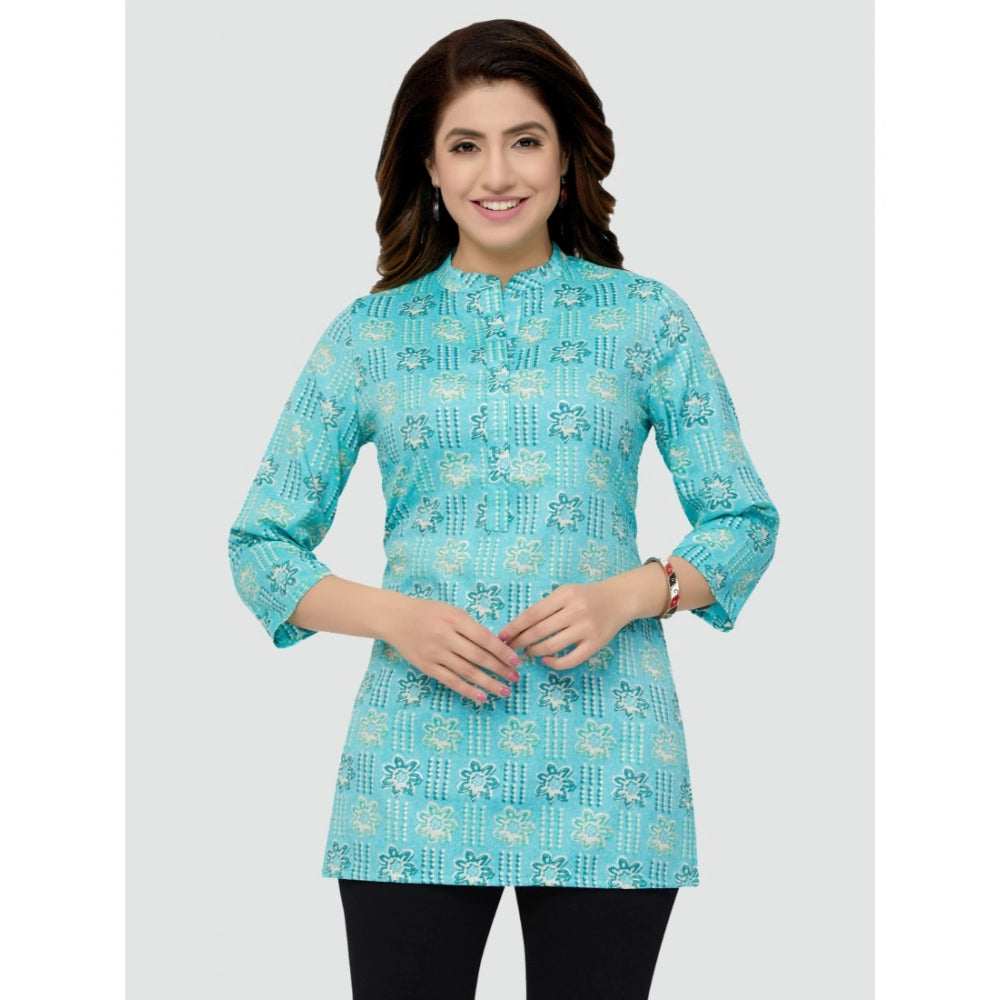 Casual 3/4 Sleeves Printed Rayon Short Top