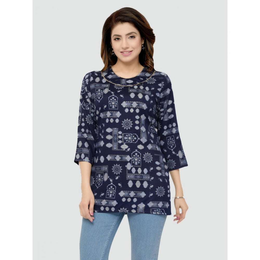 Casual 3/4 Sleeves Printed Rayon Short Top