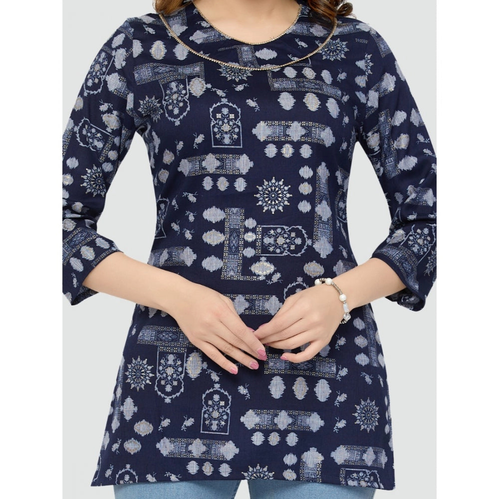 Casual 3/4 Sleeves Printed Rayon Short Top