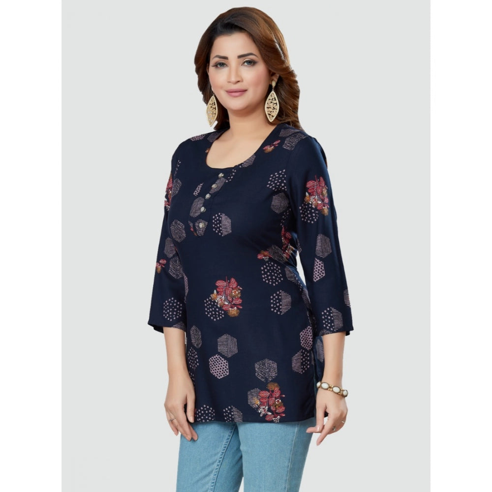 Casual 3/4 Sleeves Printed Rayon Short Top