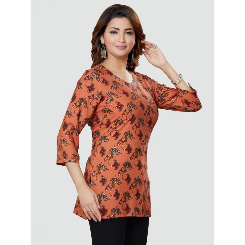 Casual 3/4 Sleeves Printed Rayon Short Top