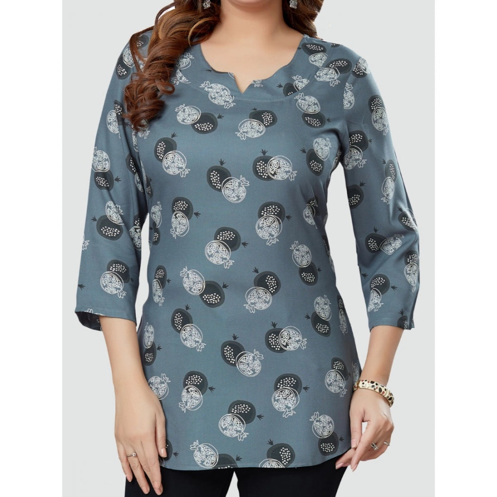 Casual 3/4 Sleeves Printed Rayon Short Top