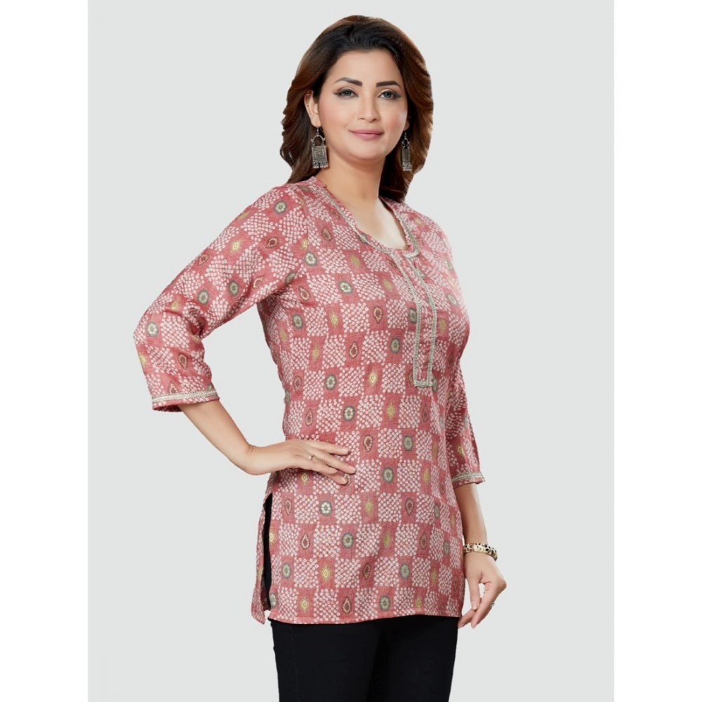 Casual 3/4 Sleeves Printed Rayon Short Top