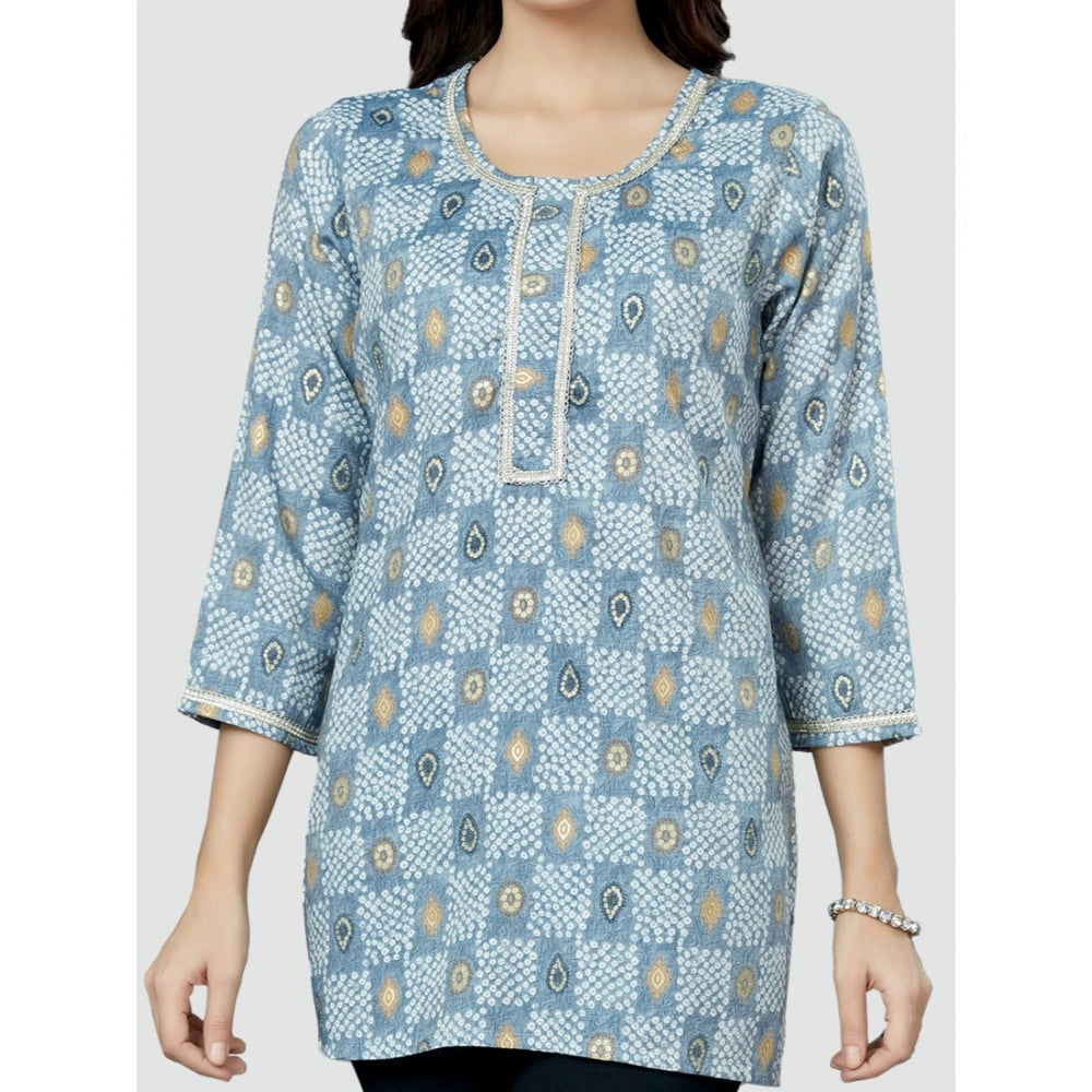 Casual 3/4 Sleeves Printed Rayon Short Top