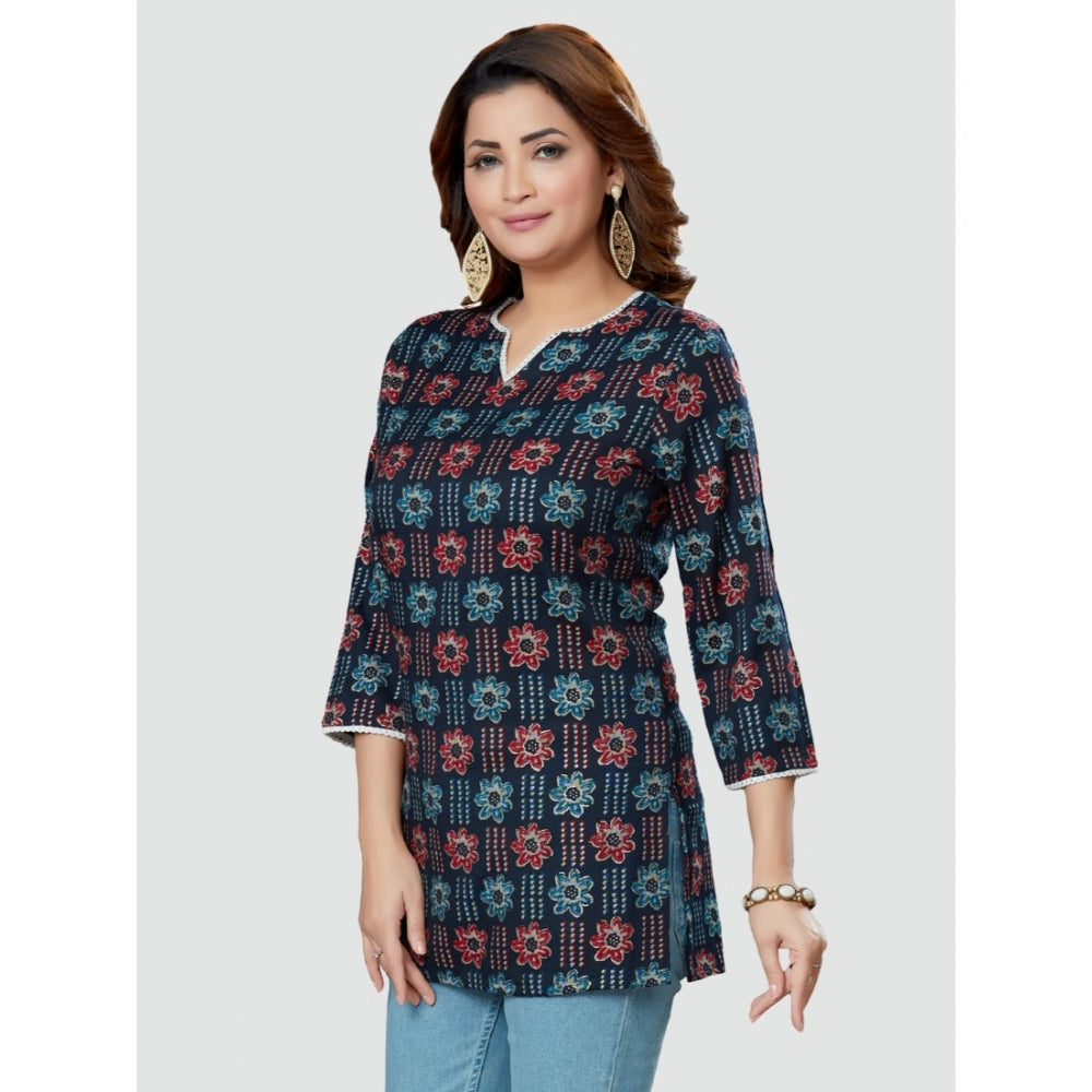 Casual 3/4 Sleeves Printed Rayon Short Top