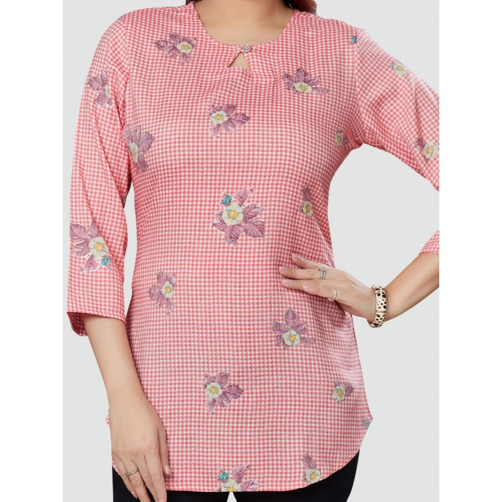 Casual 3/4 Sleeves Printed Rayon Short Top