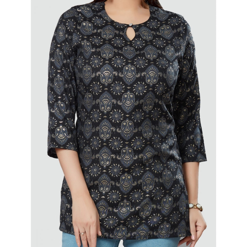 Casual 3/4 Sleeves Printed Rayon Short Top