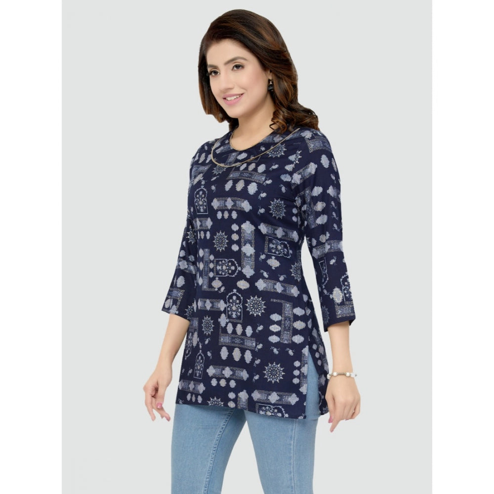 Casual 3/4 Sleeves Printed Rayon Short Top