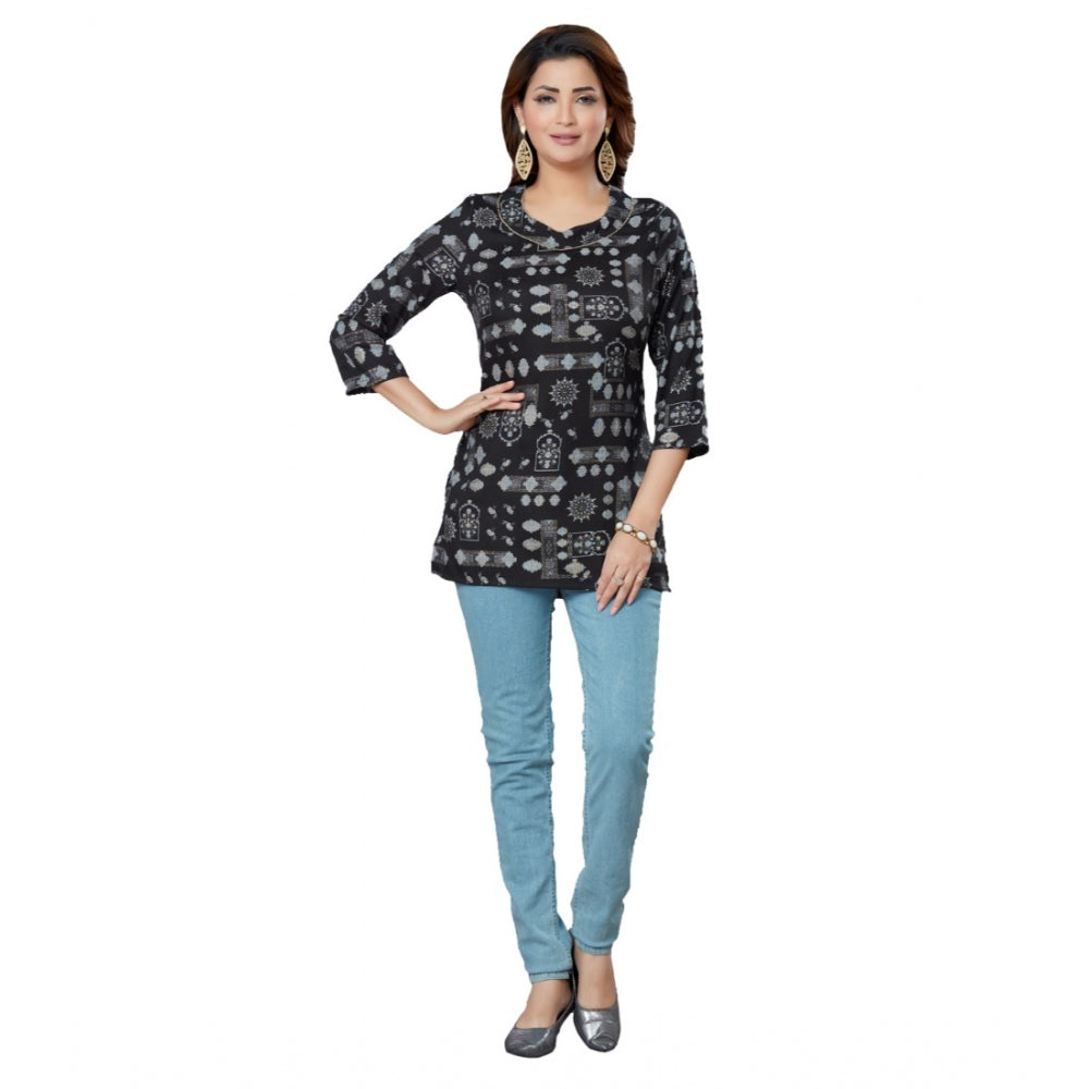 Casual 3/4 Sleeves Printed Rayon Short Top