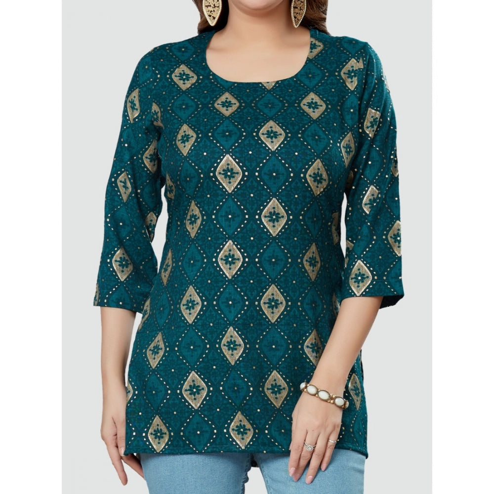 Casual 3/4 Sleeves Printed Rayon Short Top