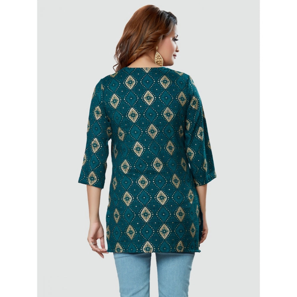 Casual 3/4 Sleeves Printed Rayon Short Top