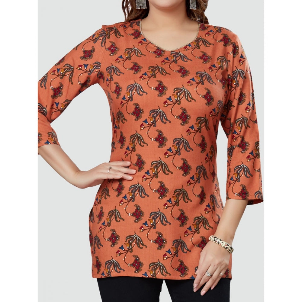 Casual 3/4 Sleeves Printed Rayon Short Top