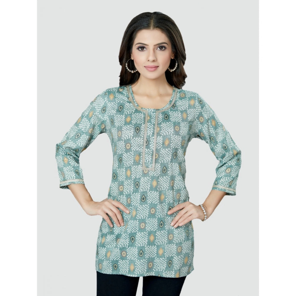 Casual 3/4 Sleeves Printed Rayon Short Top