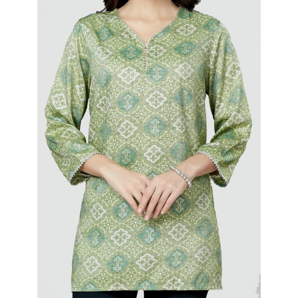 Casual 3/4 Sleeves Printed Rayon Short Top