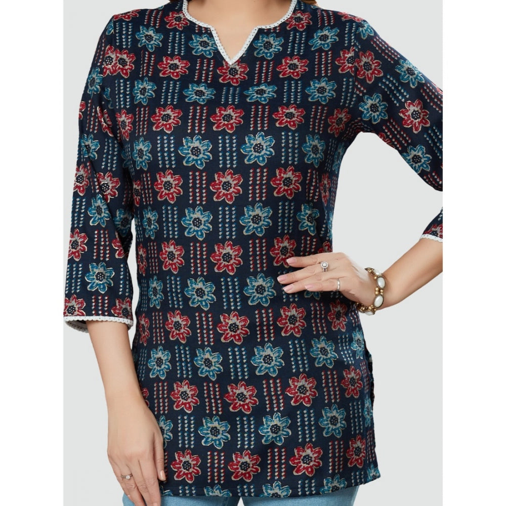 Casual 3/4 Sleeves Printed Rayon Short Top