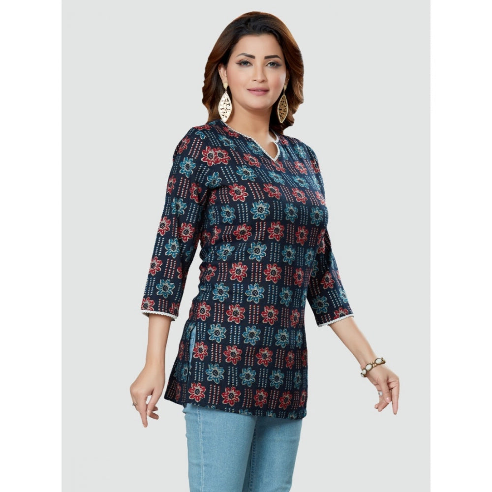 Casual 3/4 Sleeves Printed Rayon Short Top