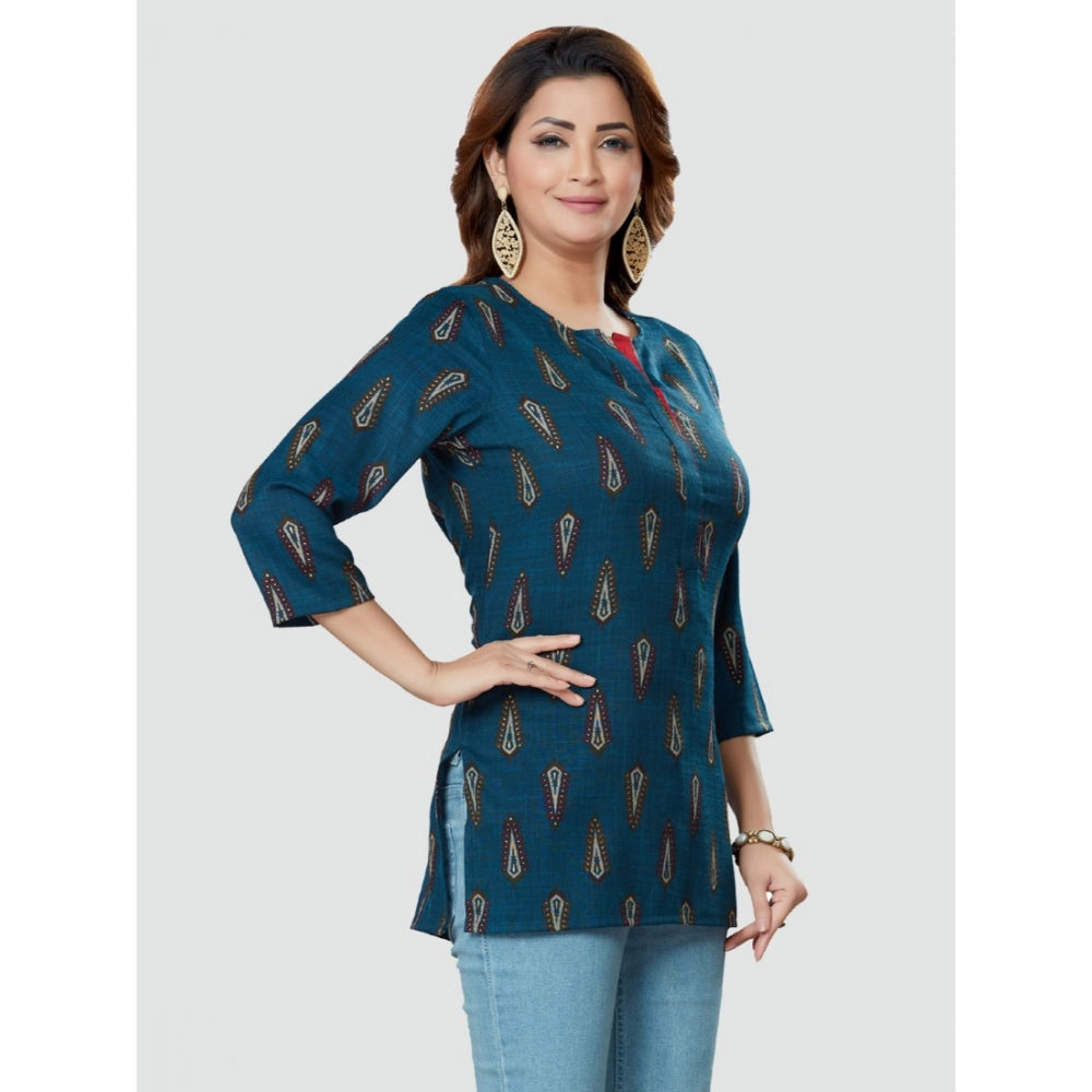 Casual 3/4 Sleeves Printed Rayon Short Top