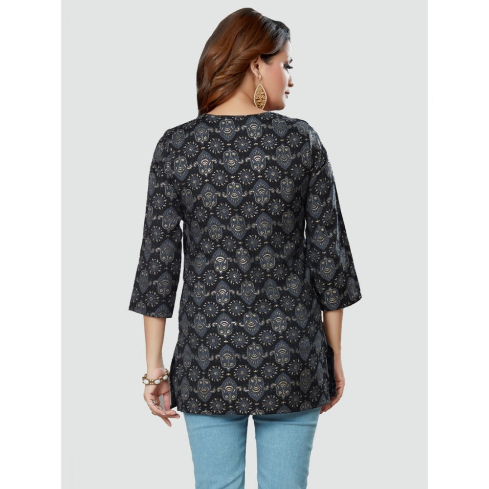 Casual 3/4 Sleeves Printed Rayon Short Top