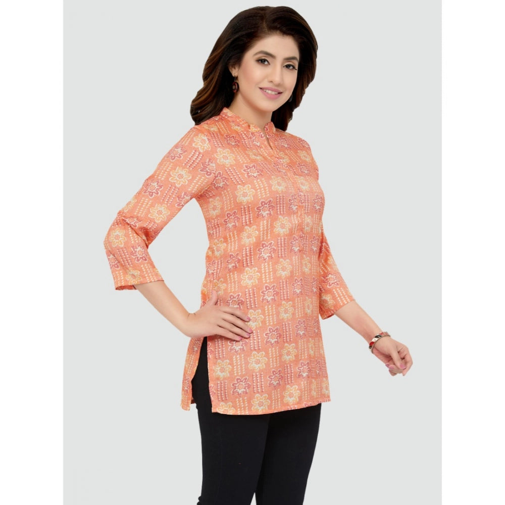 Casual 3/4 Sleeves Printed Rayon Short Top