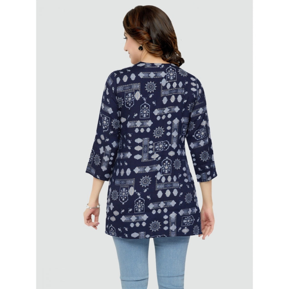 Casual 3/4 Sleeves Printed Rayon Short Top