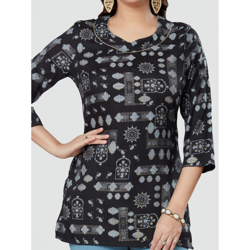 Casual 3/4 Sleeves Printed Rayon Short Top