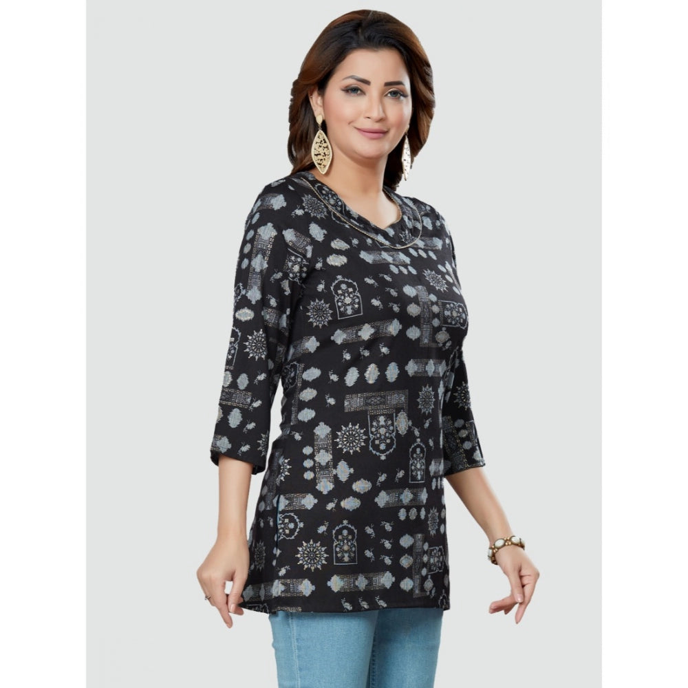 Casual 3/4 Sleeves Printed Rayon Short Top