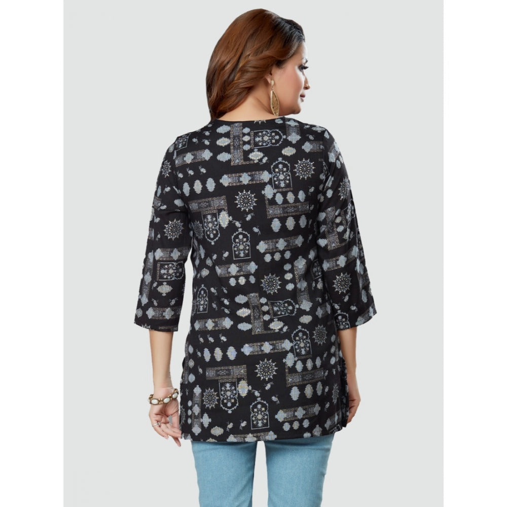 Casual 3/4 Sleeves Printed Rayon Short Top