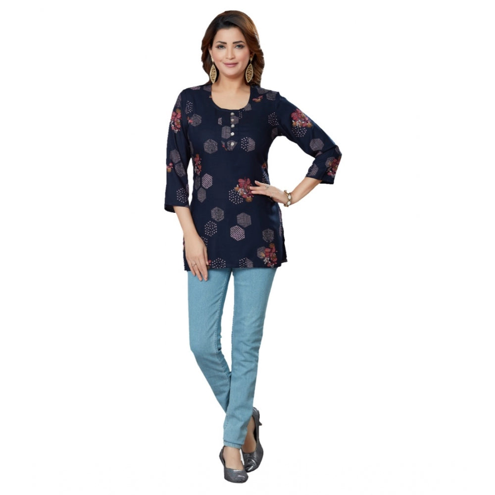 Casual 3/4 Sleeves Printed Rayon Short Top