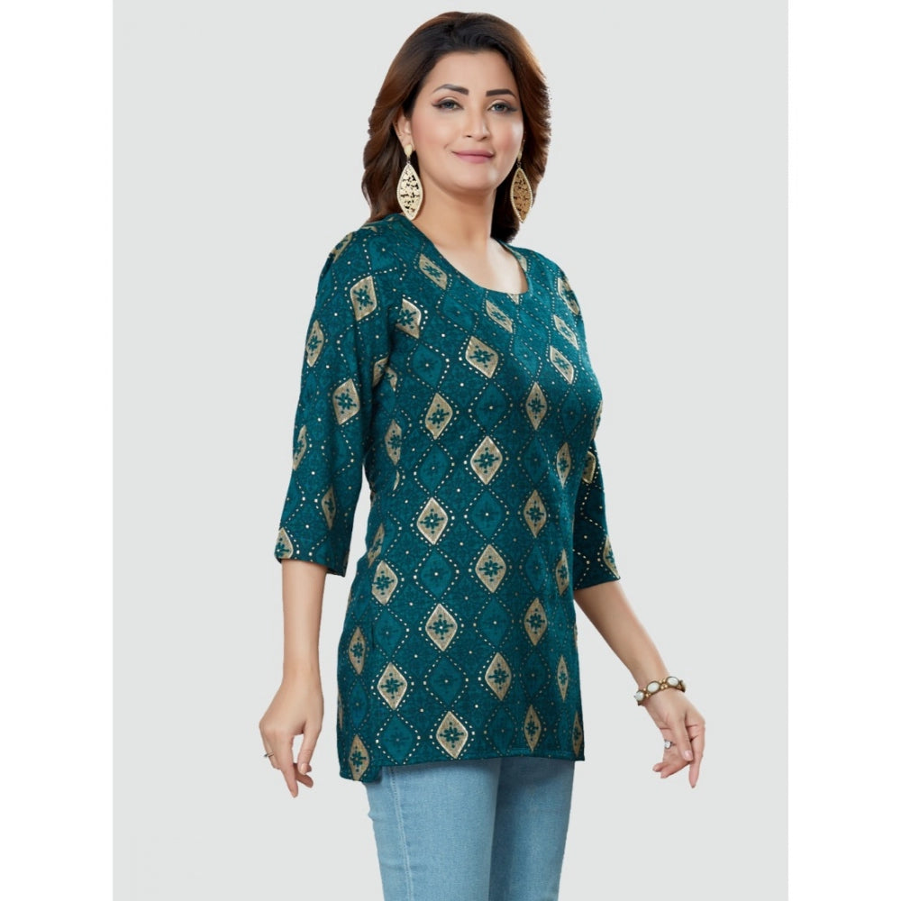 Casual 3/4 Sleeves Printed Rayon Short Top