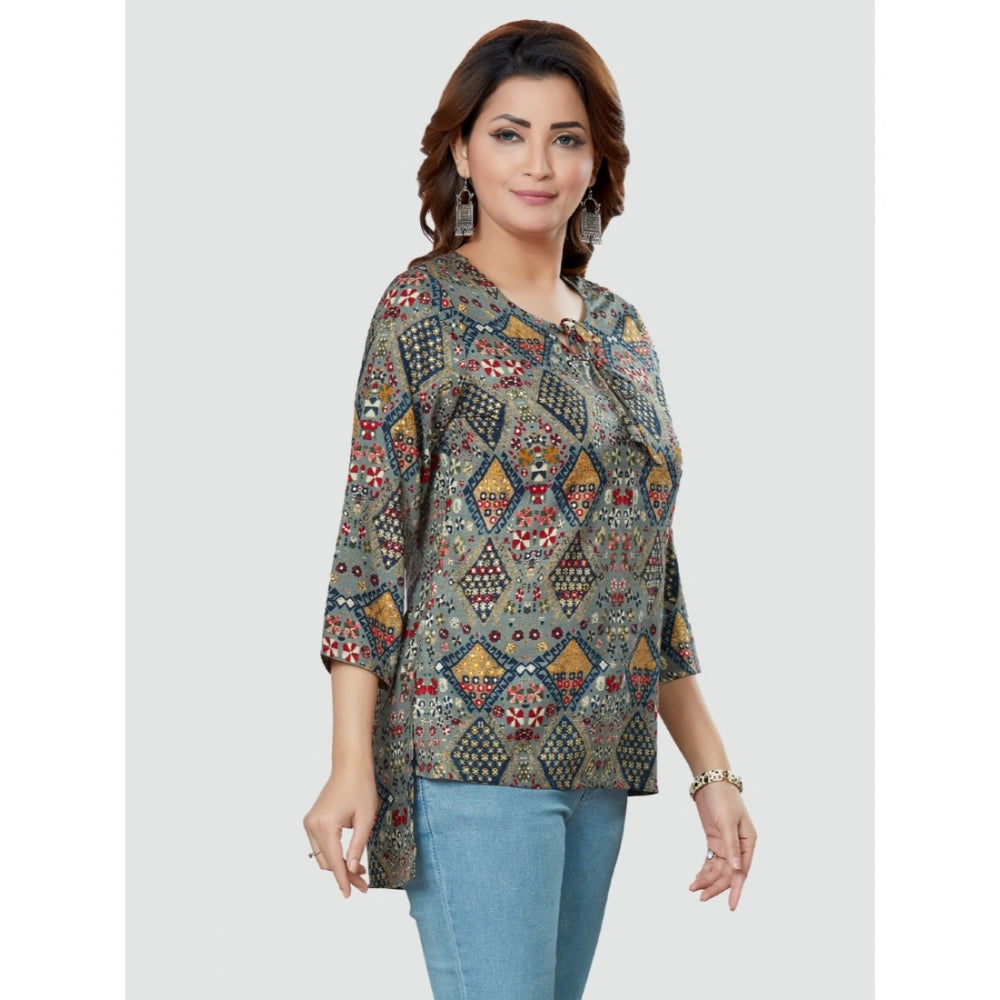 Casual 3/4 Sleeves Printed Rayon Short Top