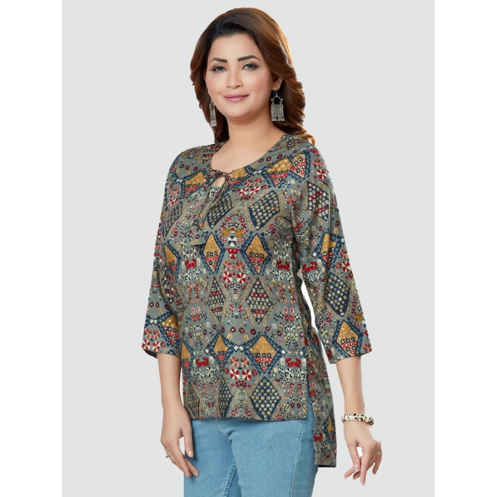 Casual 3/4 Sleeves Printed Rayon Short Top