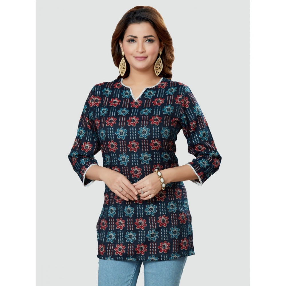 Casual 3/4 Sleeves Printed Rayon Short Top