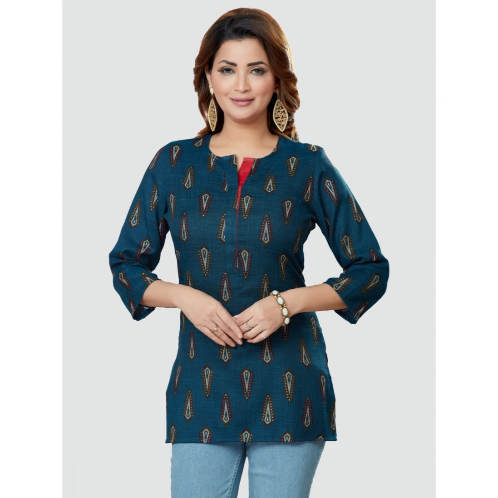 Casual 3/4 Sleeves Printed Rayon Short Top