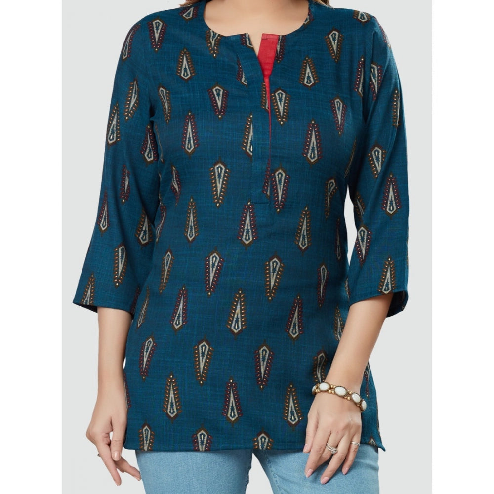 Casual 3/4 Sleeves Printed Rayon Short Top