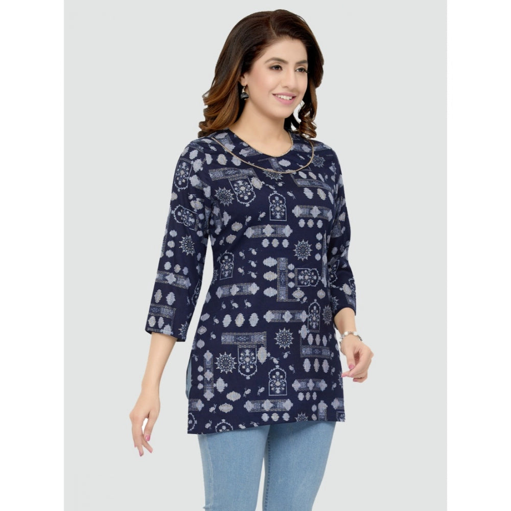 Casual 3/4 Sleeves Printed Rayon Short Top