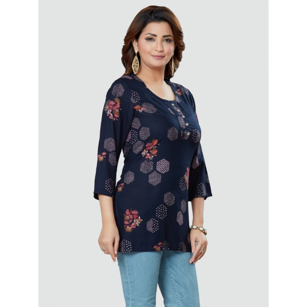 Casual 3/4 Sleeves Printed Rayon Short Top