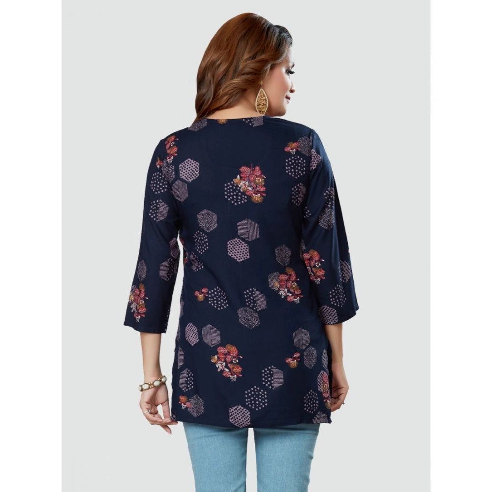 Casual 3/4 Sleeves Printed Rayon Short Top