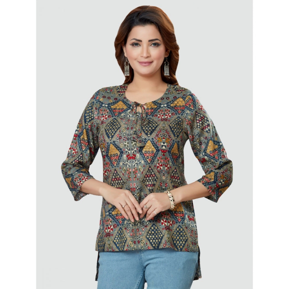 Casual 3/4 Sleeves Printed Rayon Short Top