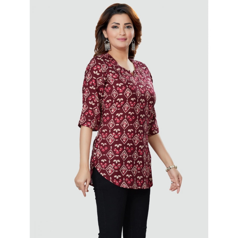 Casual 3/4 Sleeves Printed Rayon Short Top