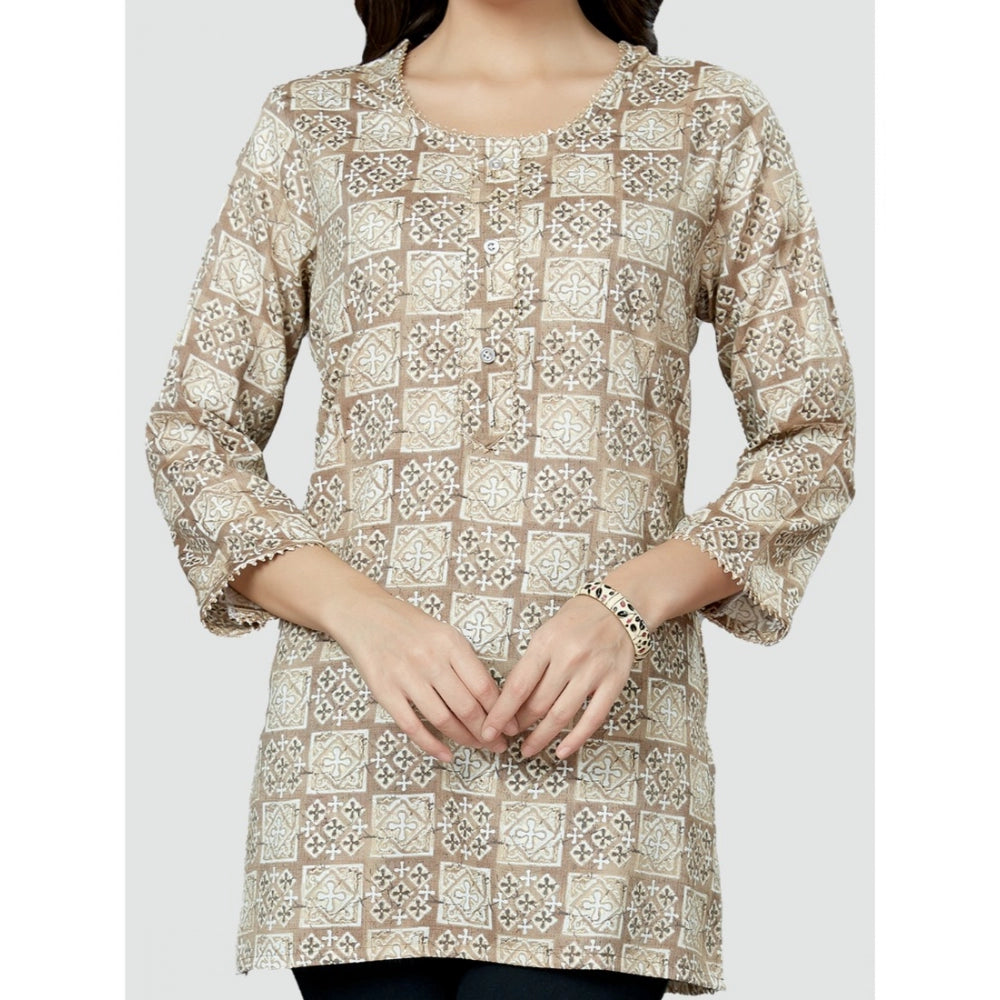 Casual 3/4 Sleeves Printed Rayon Short Top