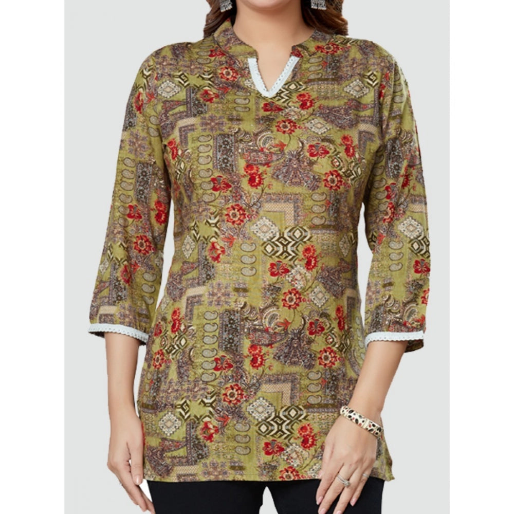 Casual 3/4 Sleeves Printed Rayon Short Top