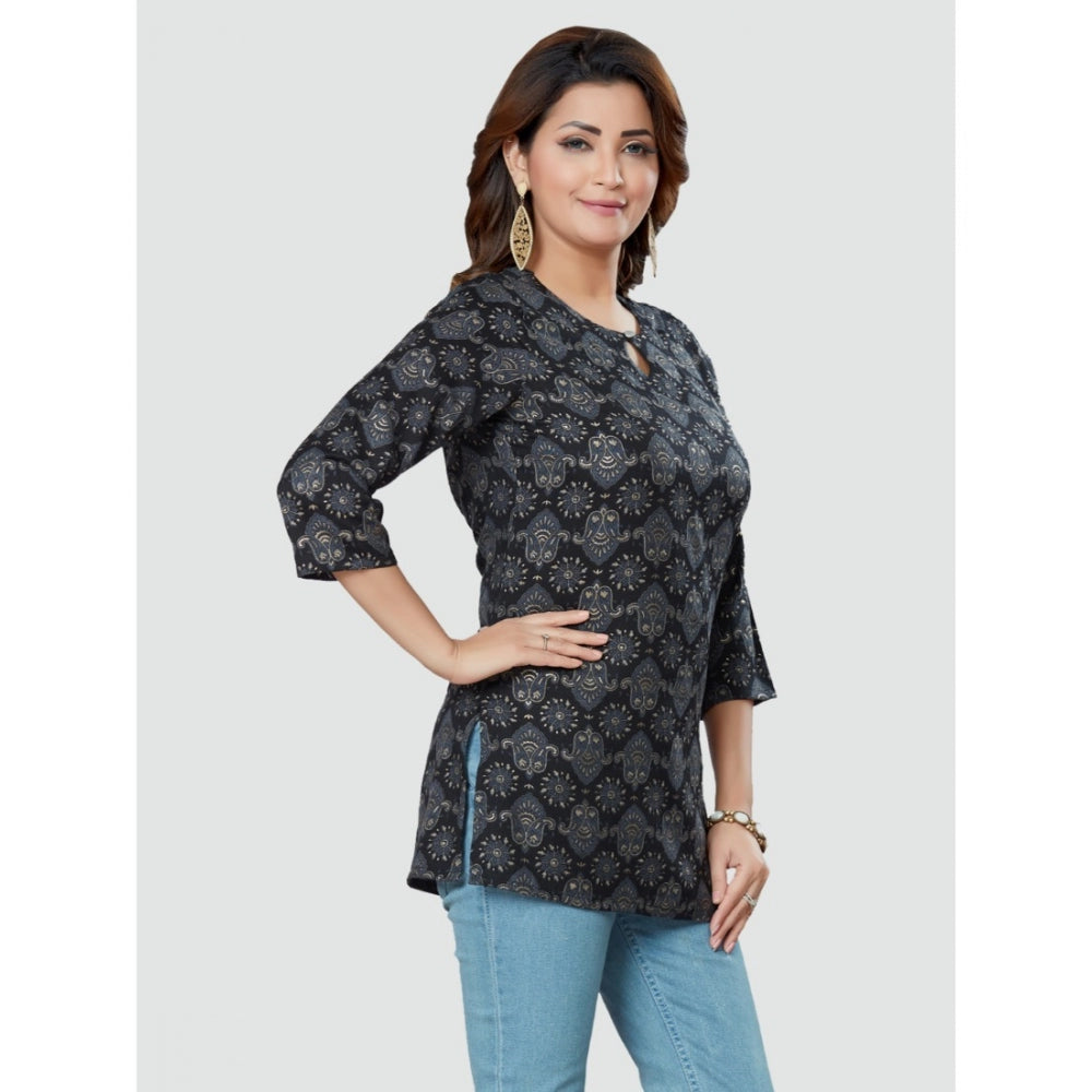 Casual 3/4 Sleeves Printed Rayon Short Top