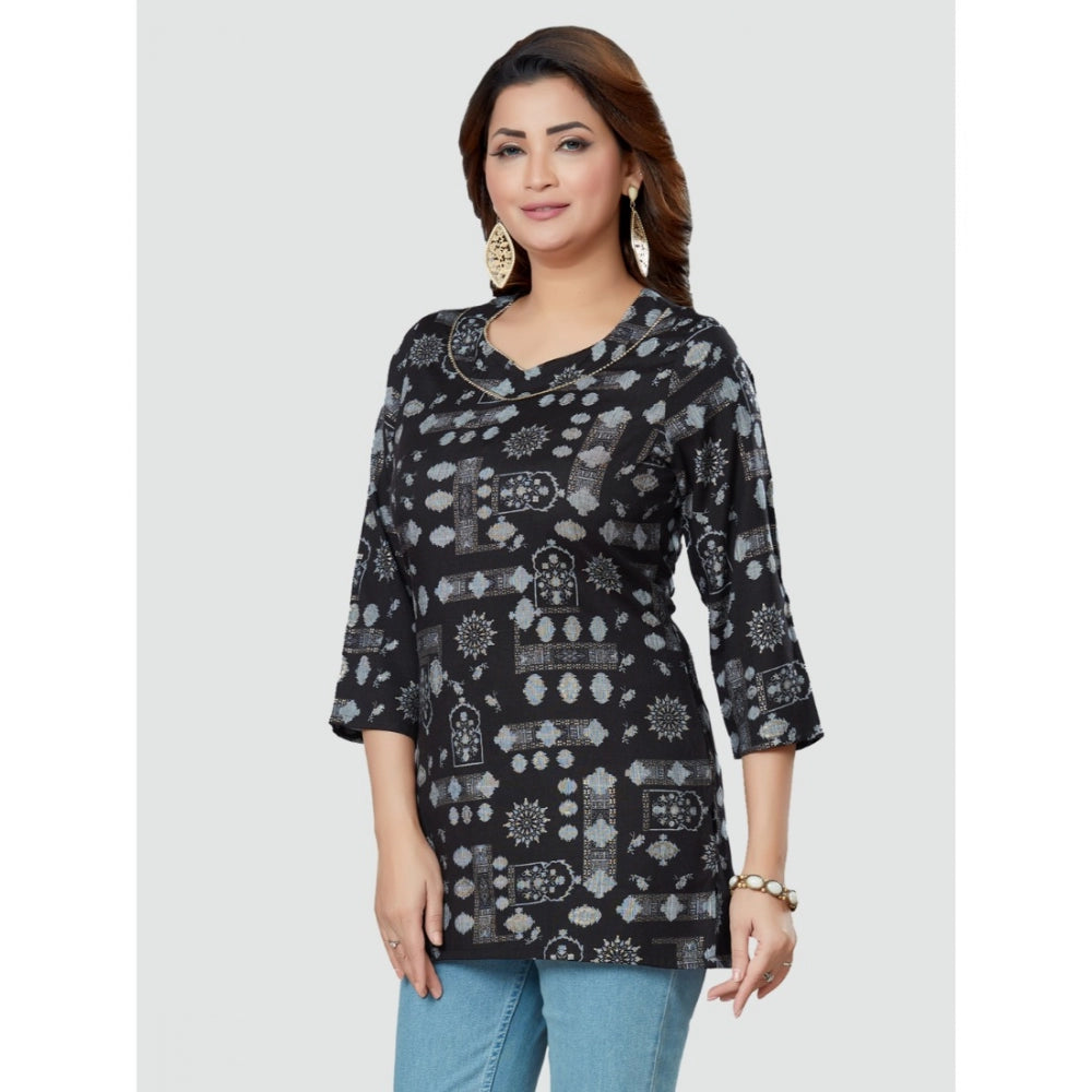 Casual 3/4 Sleeves Printed Rayon Short Top