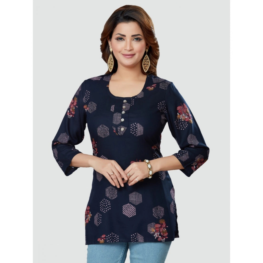 Casual 3/4 Sleeves Printed Rayon Short Top