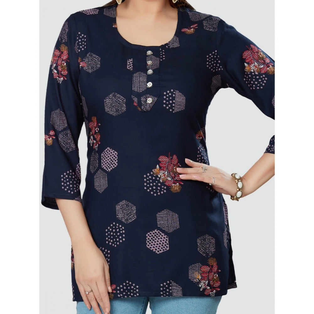 Casual 3/4 Sleeves Printed Rayon Short Top