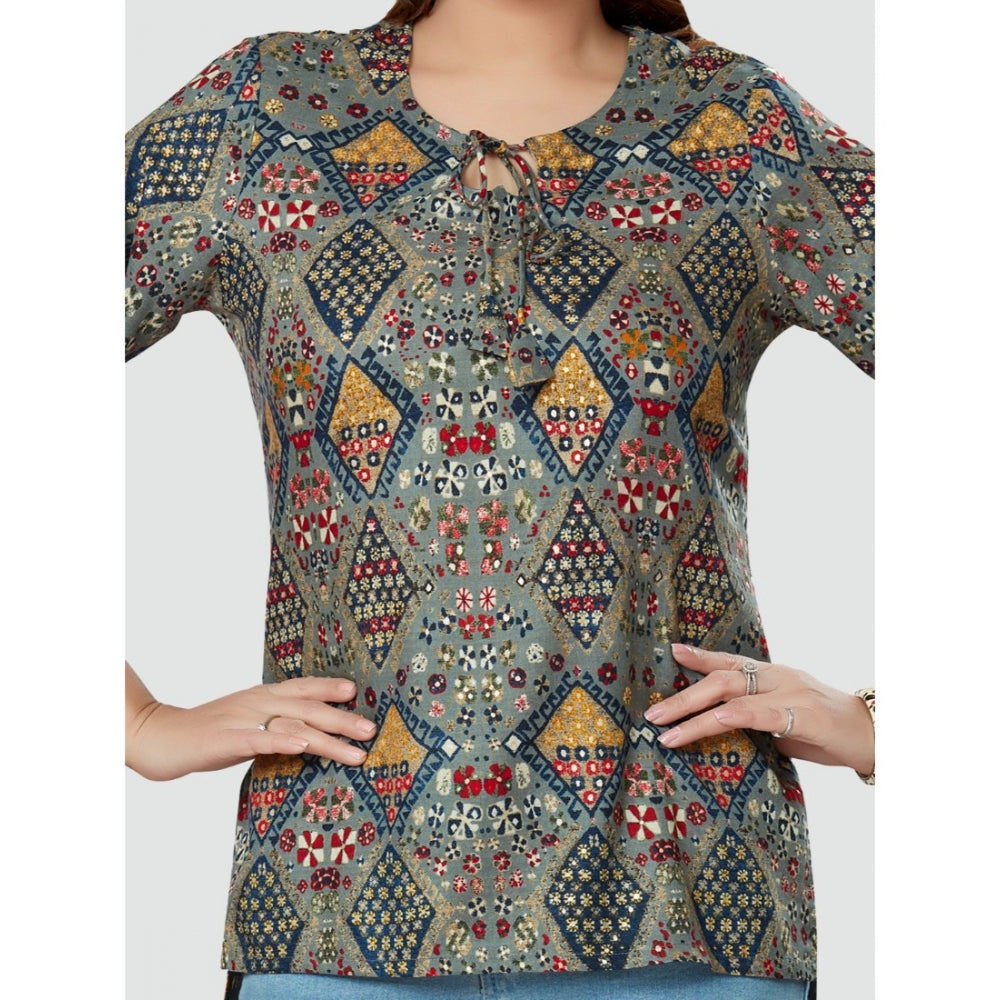 Casual 3/4 Sleeves Printed Rayon Short Top