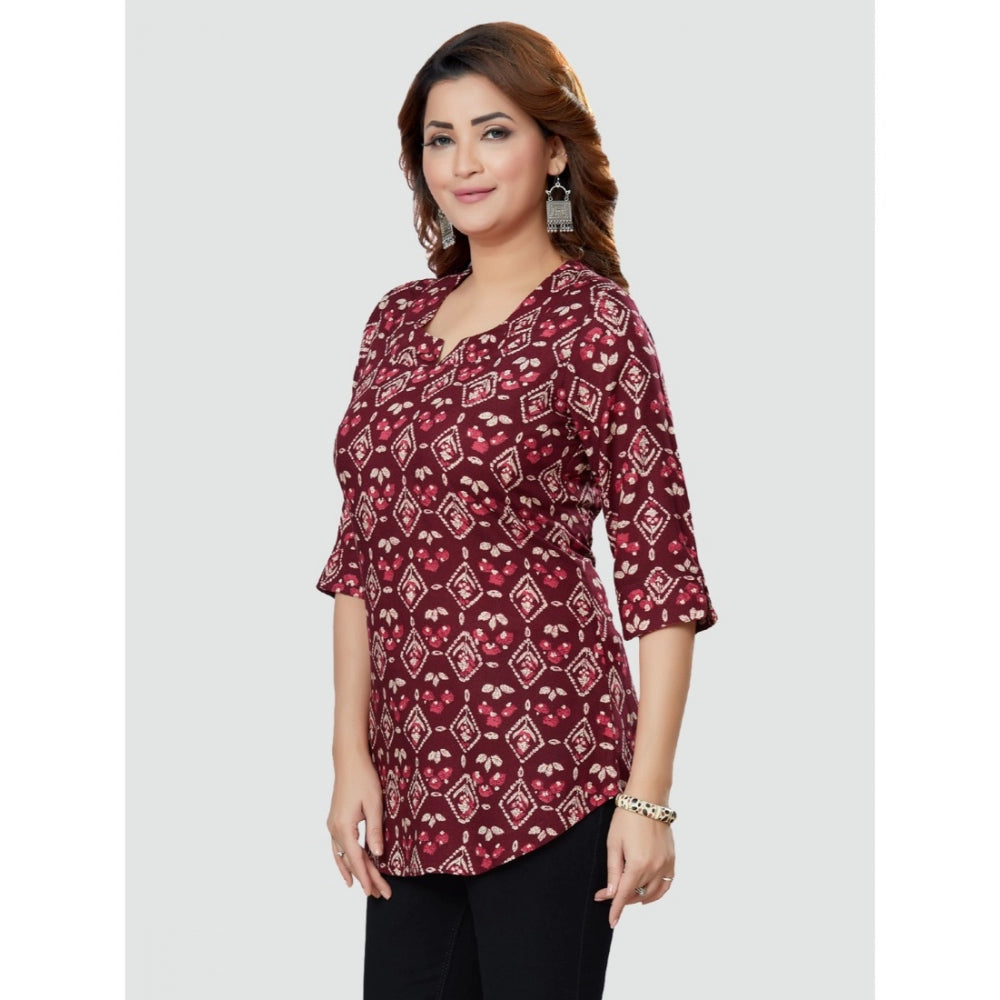 Casual 3/4 Sleeves Printed Rayon Short Top