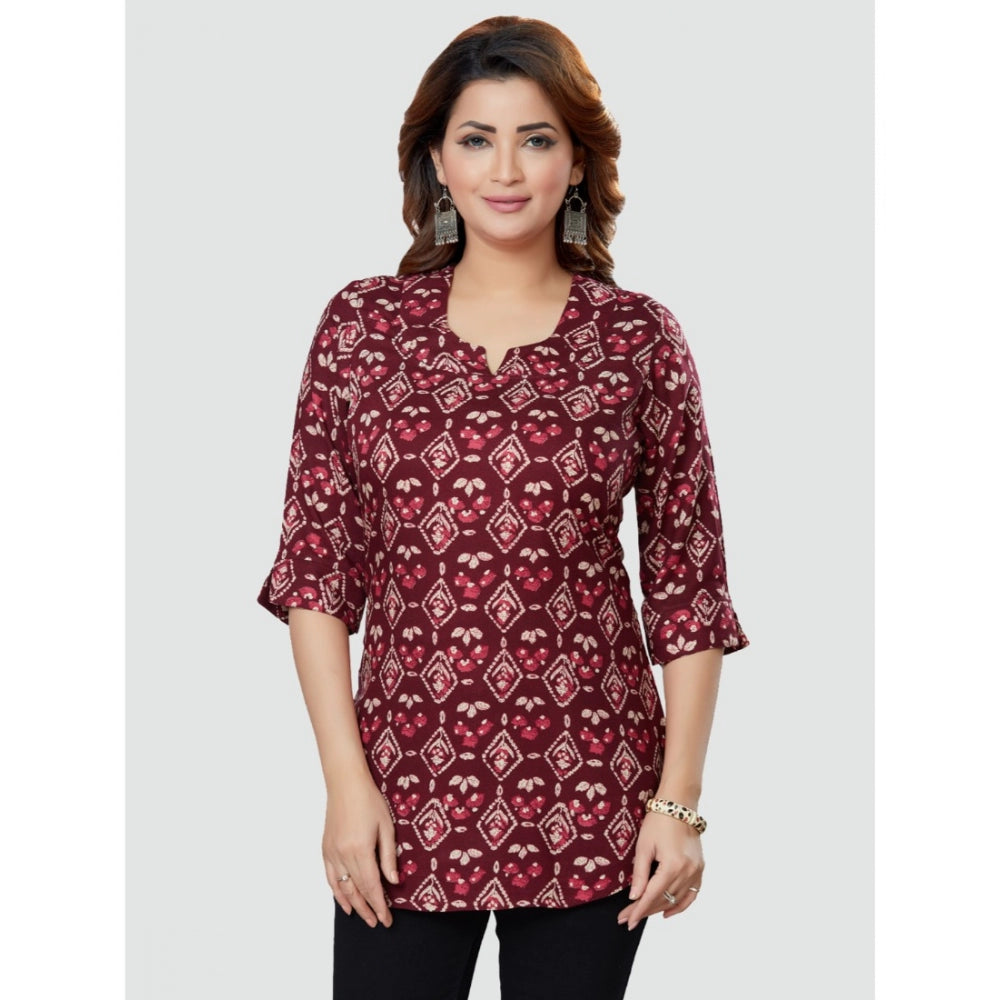 Casual 3/4 Sleeves Printed Rayon Short Top